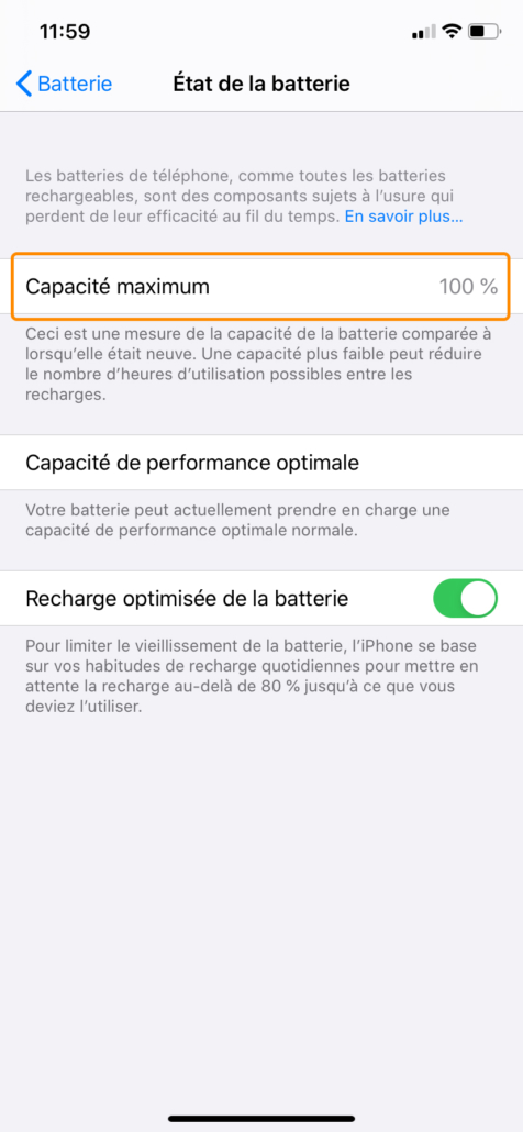 Etat de la batterie de votre iPhone