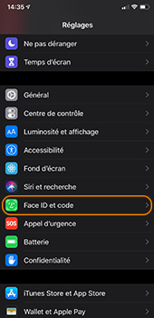 ÉTAPE 1 : Rendez-vous dans les Réglages, puis cliquez sur Face ID et code.